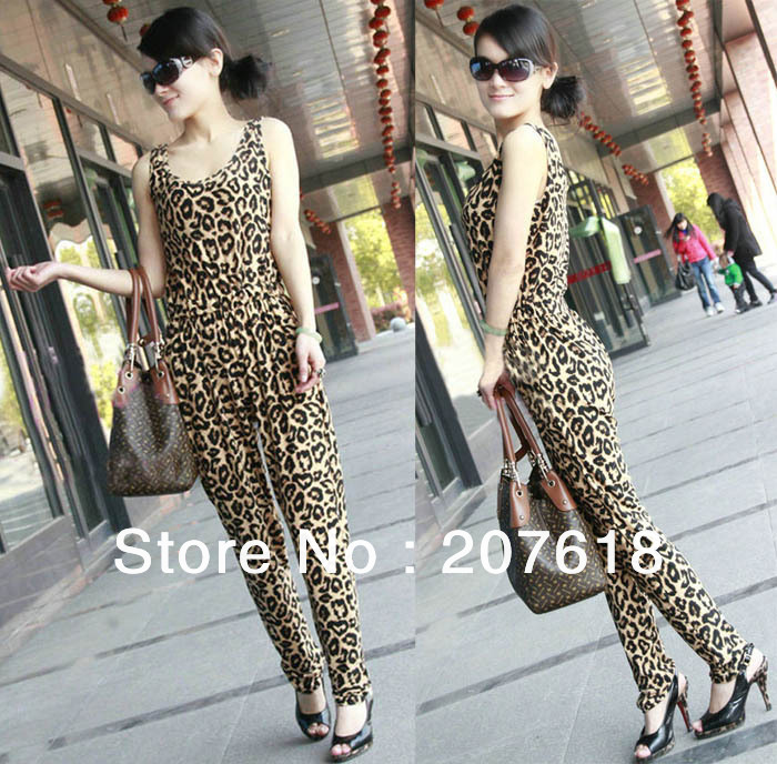 2013 Sexy Women's Vest Jumpsuits Club Wear Ladies Sleeveless Silk Cotton Harem Pants Leopard Rompers