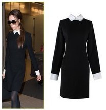 2013 Sheath Dresses Little Black Dress Peter Pan Collar Long Sleeves Women Brand Casual Dress Knee-length Sexy Dress Slim Dress