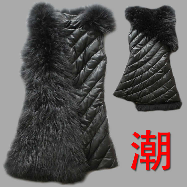 2013 sheepskin genuine leather clothing female raccoon fur vest leather down coat outerwear