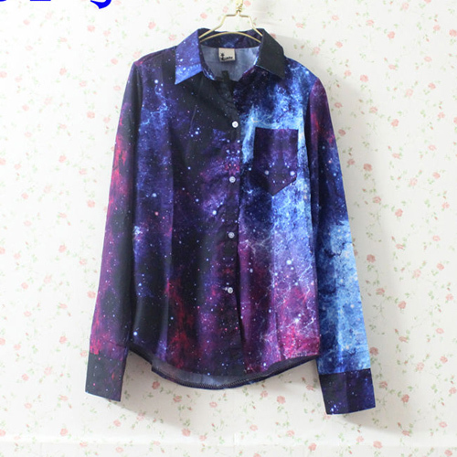 2013 Shirt Lady's Galaxy Space Print Long Sleeves Top Shirt Blouse #hhl07