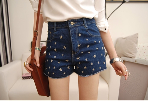 2013 shorts fashion vintage high waisted denim shorts jeans female casual summer british style embroidery star  hot pants
