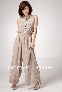 2013 silk chiffon women's boot cut pants,fashionable dot patten summer long jumpsuits&rompers,free shipping