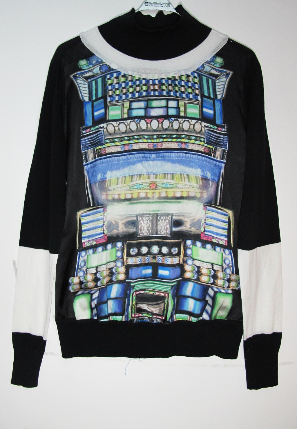 2013 silk print patchwork thin long-sleeve turtleneck sweater