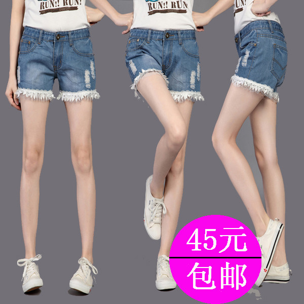 2013 single-shorts street female hole distrressed loose denim shorts