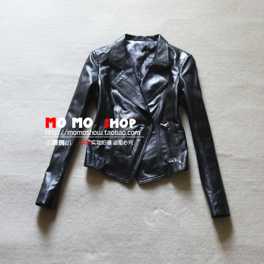2013 slim brief sheepskin leopard print lining women's genuine leather clothing FedEx free shipping