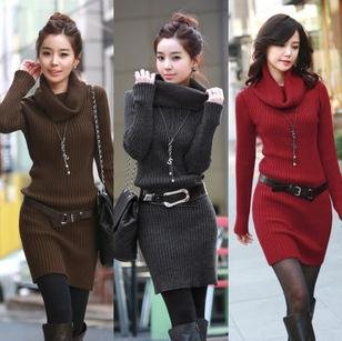 2013 slim knitted pullover basic shirt solid color autumn and winter turtleneck sweater dress