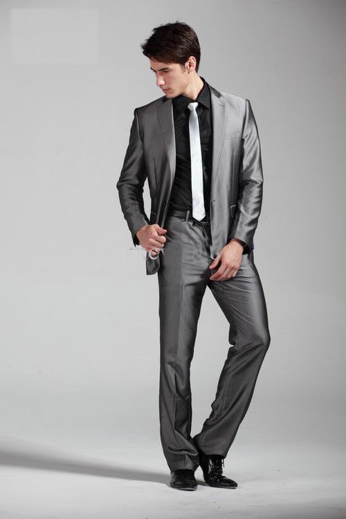 2013 Slim Men's Business Suit /Dress Suit With Trousers Silver Gray Men Leisure Suits