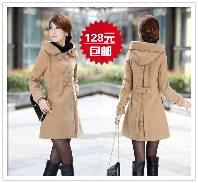 2013 Slim Plus Size Available Plus Velvet Long Design Wool Coat Thickening Wadded Jacket Casual Outerwear Trench