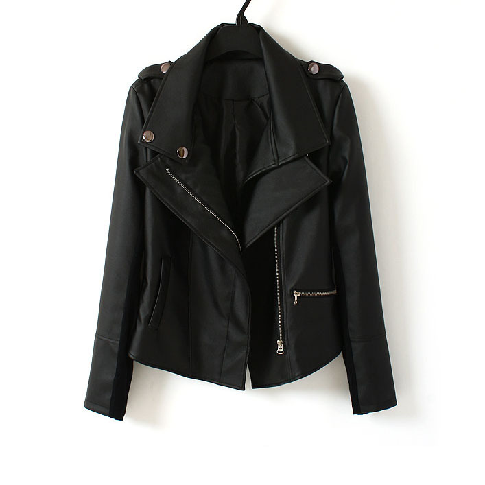 2013 slim stand collar motorcycle jacket PU solid color leather clothing outerwear jacket plus size female