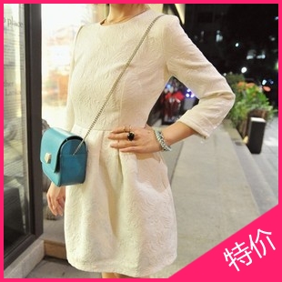 2013 small elegant cutting jacquard embossed three-dimensional decorative pattern fabric involucres one-piece dress