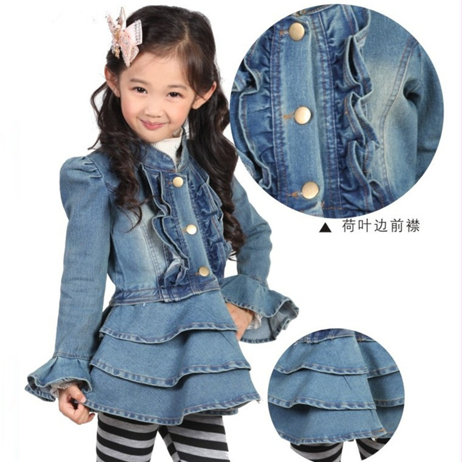 2013 smallerone spring girls clothing laciness denim outerwear child skirt top cardigan