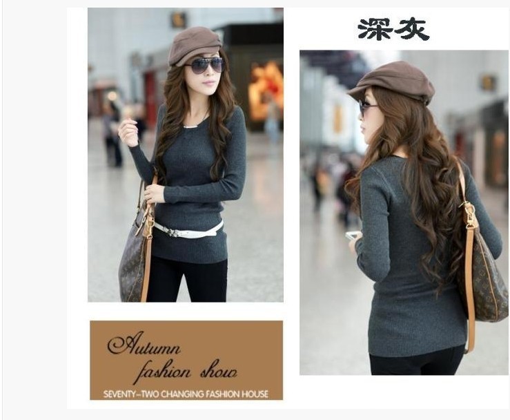 2013 solid color sweater women's o-neck  sweater knitwear