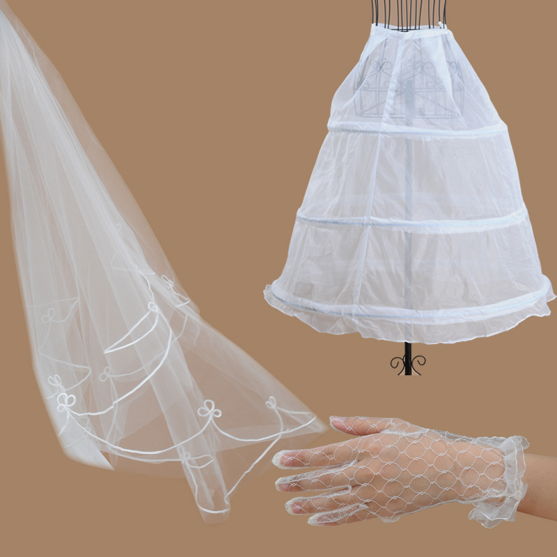 2013 sprign new wedding accessories gloves gauze veil a set of three dress gloves Bridal Veil petticoat free  shopping