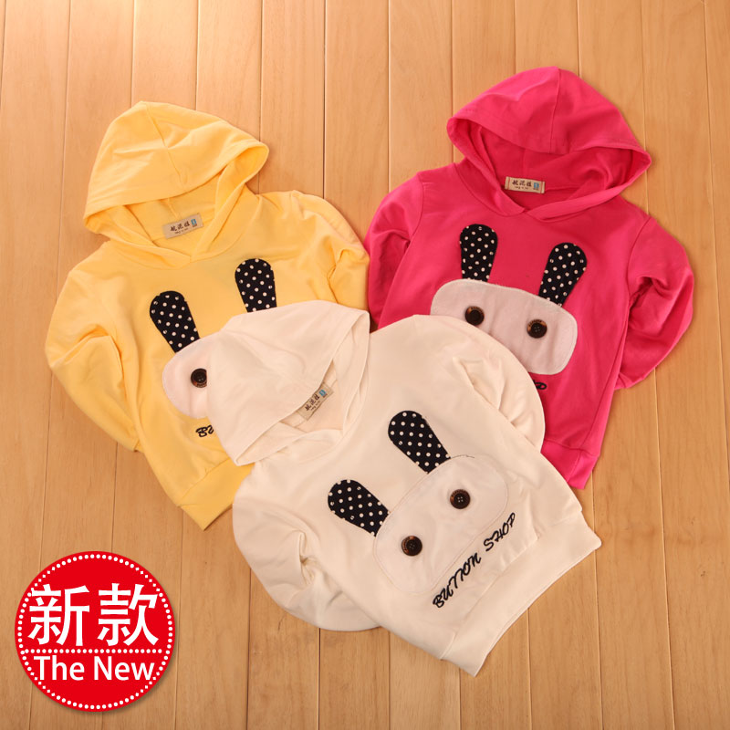 2013 spring 1 - 4 big ears rabbit hooded sweatshirt top female child t-shirt basic