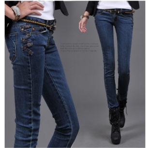 2013 spring all-match elastic pencil pants on both sides of buttons jeans female trousers