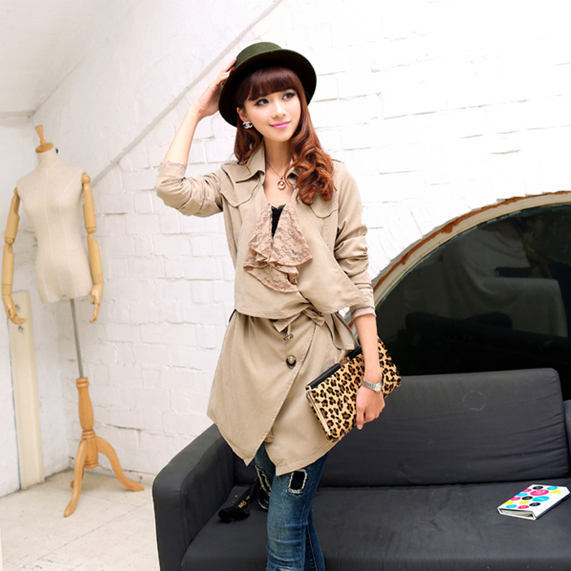 2013 spring all-match trench women's plus size laciness fashion trench belt