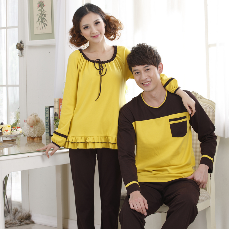 2013 spring and autumn 100% cotton long-sleeve sleepwear male Women lovers lounge set at home service