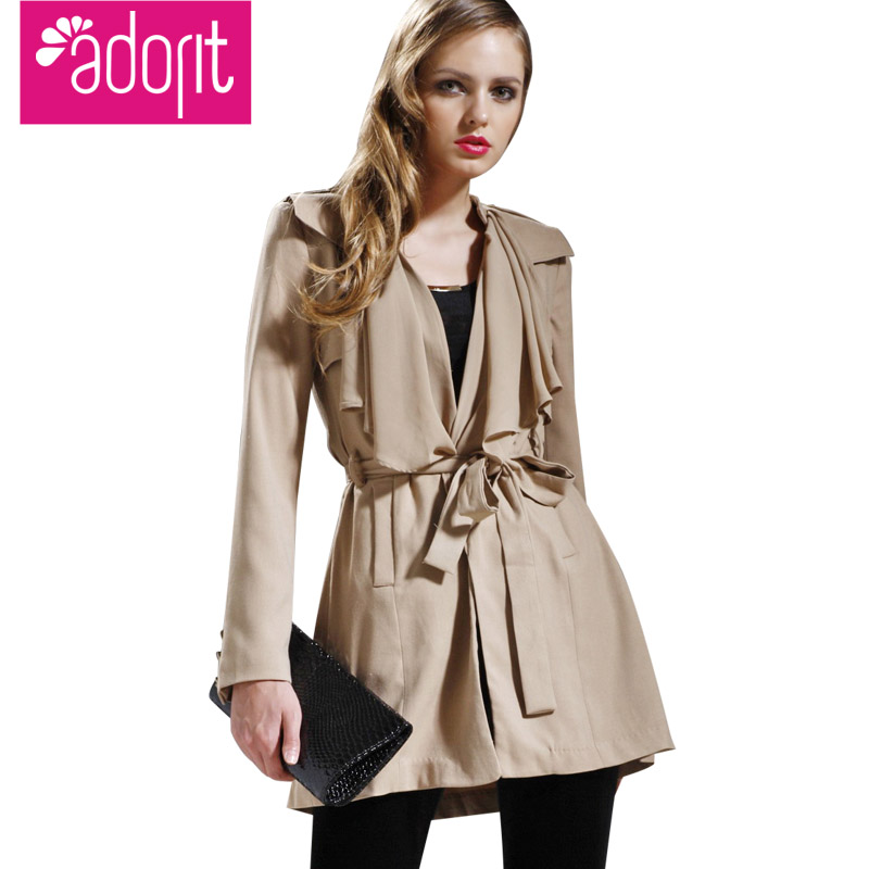 2013 spring and autumn belt trench outerwear female medium-long turn-down collar long-sleeve slim thin black