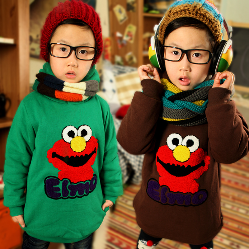 2013 spring and autumn boys clothing female child baby long design with a hood thickening sweatshirt outerwear berber fleece