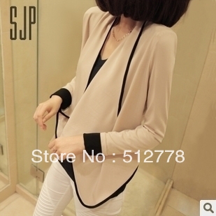 2013 spring and autumn fashion all-match long-sleeve pad shoulder width short design color block small lap Free delivery