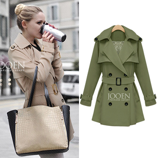 2013 spring and autumn fashion double breasted lace turn-down collar slim waist tencel medium-long trench plus size outerwear