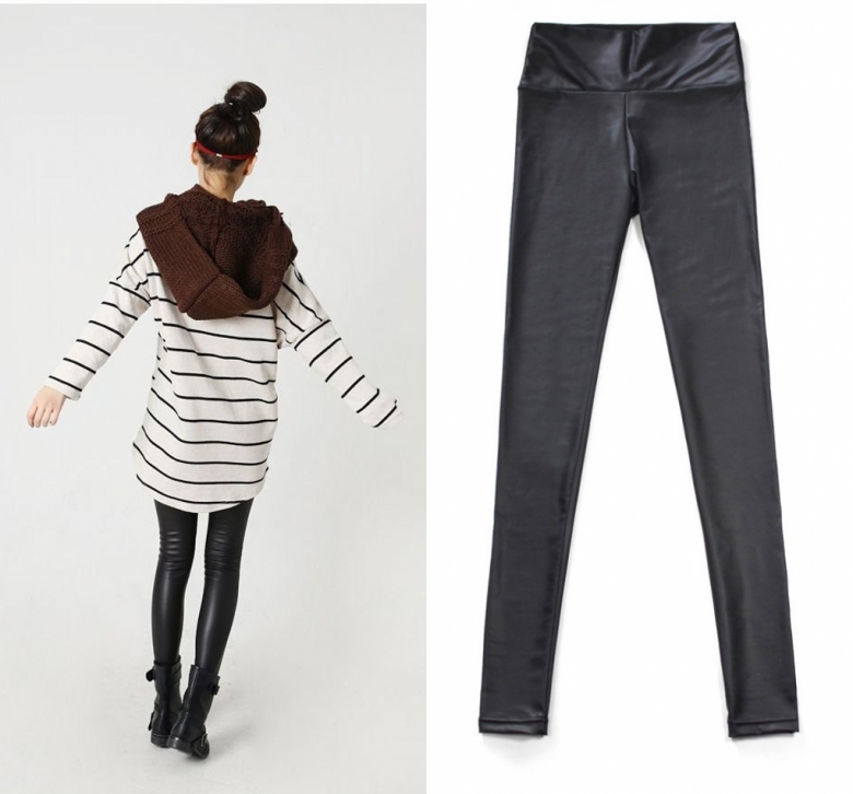 2013 spring and autumn fashion matt faux leather tight legging elastic high waist pants ankle length trousers