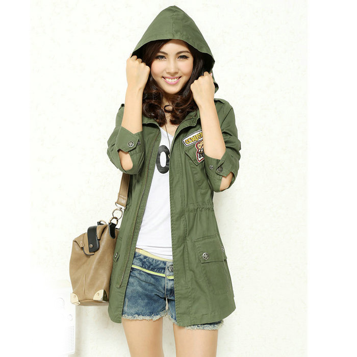 2013 spring and autumn fashion slim trench outerwear military casual with a hood military overcoat women's