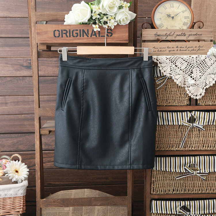 2013 spring and autumn fashion slim water washed leather PU skirt pencil skirt half-length skirt black