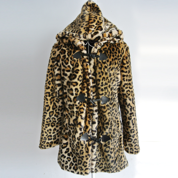 2013 spring and autumn faux women's leopard print hat overcoat faux fur medium-long horn button long-sleeve outerwear