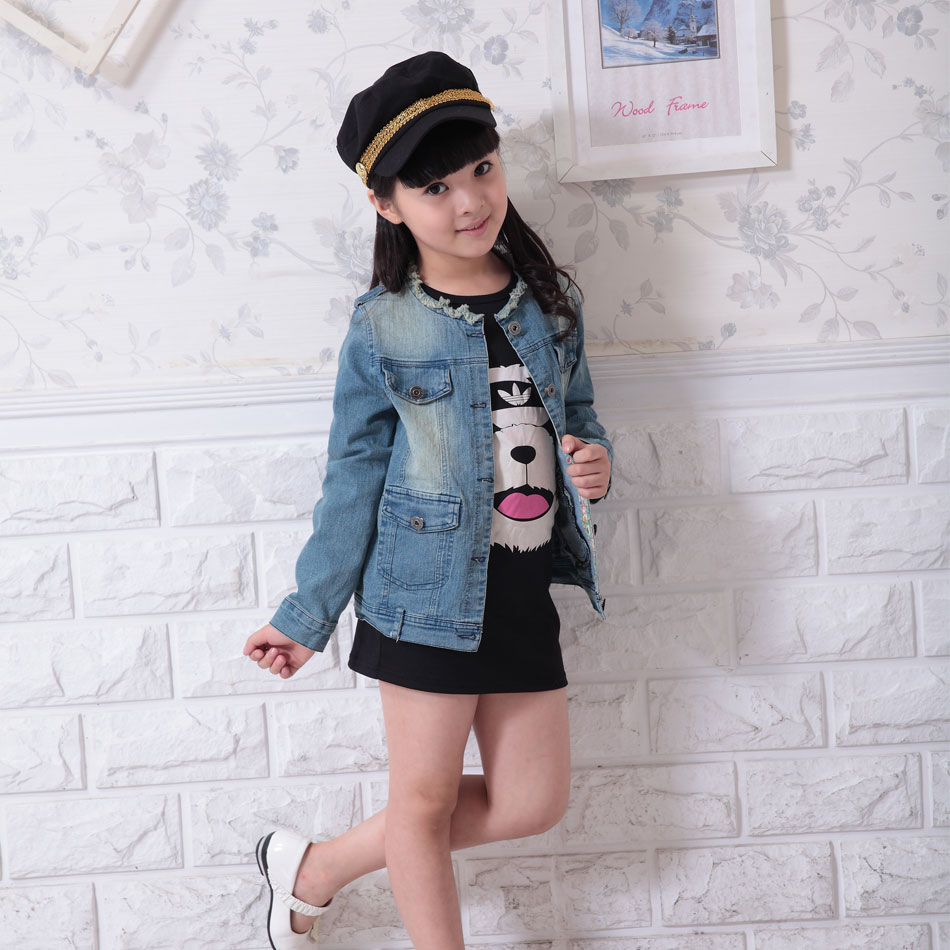 2013 spring and autumn female child all-match denim outerwear