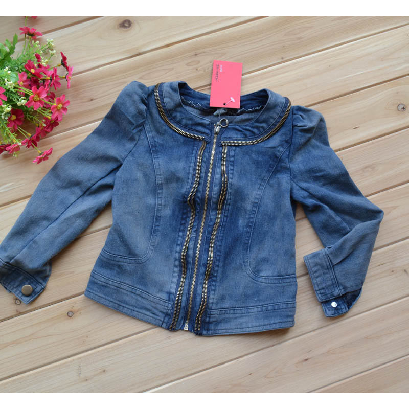 2013 spring and autumn female child denim outerwear children's clothing top child long-sleeve zipper denim top