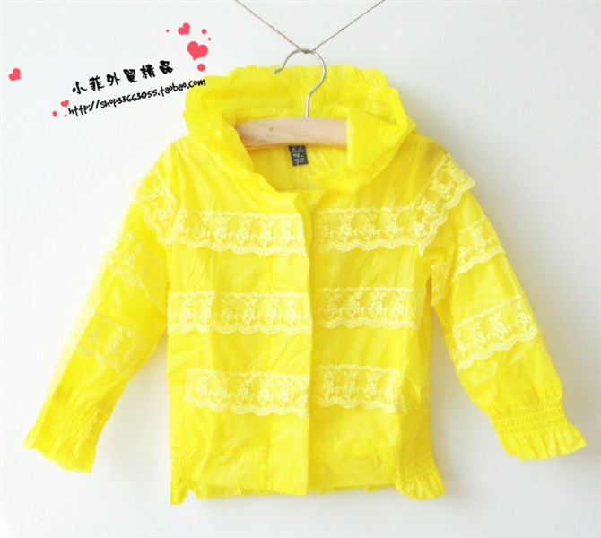 2013 spring and autumn female child rain silk lace slim waist design short outerwear trench sun protection clothing cardigan