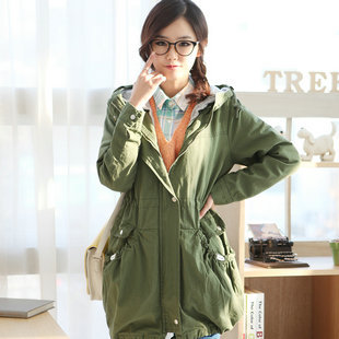 2013 spring and autumn female outerwear Women medium-long trench female outerwear with a hood women's long-sleeve overcoat
