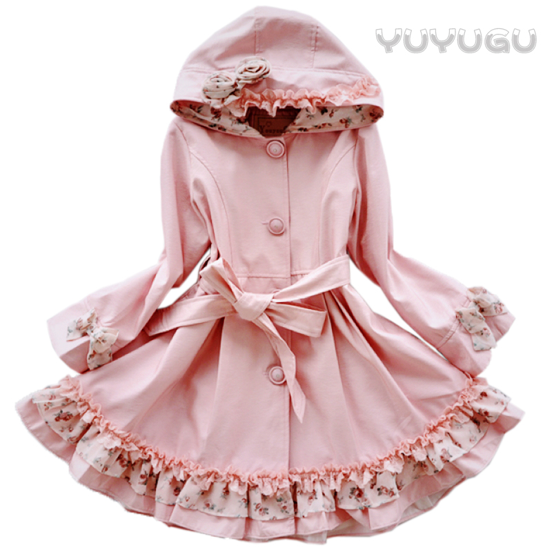 2013 spring and autumn girl's medium-long trench child princess with a hood outerwear family fashion girl's dust coat
