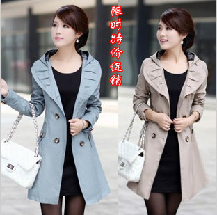2013 spring and autumn hooded slim double breasted trench ol elegant women's trench outerwear