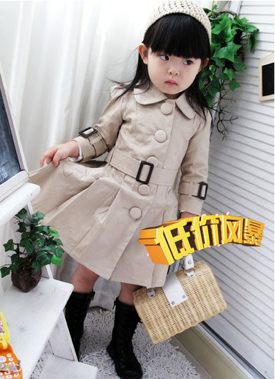 2013 spring and autumn khaki skirt slim female child baby trench outerwear