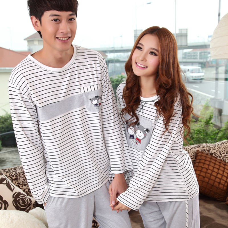 2013 spring and autumn long-sleeve 100% cotton lovers sleepwear cartoon lovers sleepwear male female Women lounge sleepwear