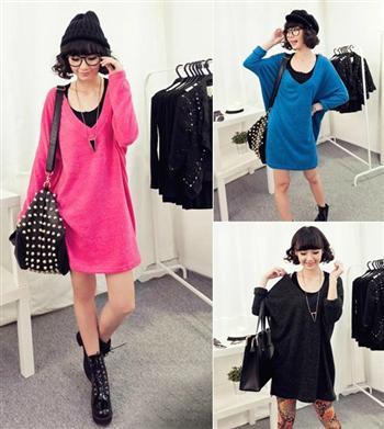 2013 spring and autumn loose V-neck batwing sleeve rabbit fur cashmere medium-long long-sleeve sweater