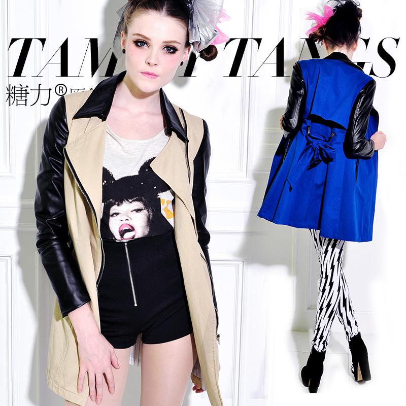 2013 spring and autumn medium-long slim fashion patchwork trench outerwear autumn new arrival outerwear trench