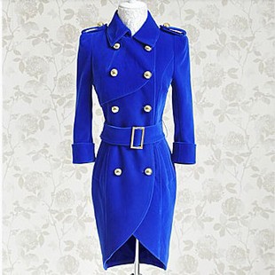 2013 spring and autumn navy blue flat flannelette slim elegant double gold buckle half sleeve trench
