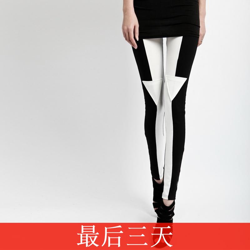 2013 spring and autumn new arrival women's ankle length legging triangle cotton cloth faux leather patchwork
