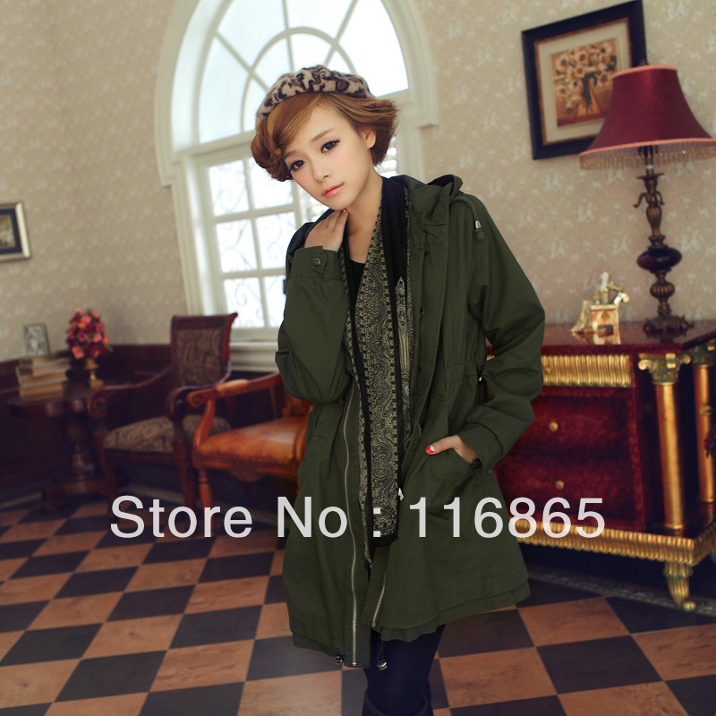2013  spring and autumn new arrival women's fashion trench female long design casual loose with a hood outerwear long-sleeve