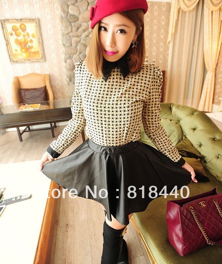 2013 Spring and Autumn new European and American retro PU Leather skirt pleated skirt skirts put on a large Puff skirt sheds