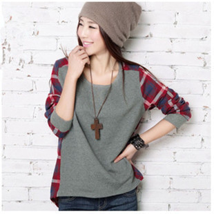 2013 SPRING AND AUTUMN NEW FASHION WOMEN'S LOOSE PLUS SIZE SLIM CASUAL BASIC PLAID LONG-SLEEVE SHIRT FREE SHIPPING