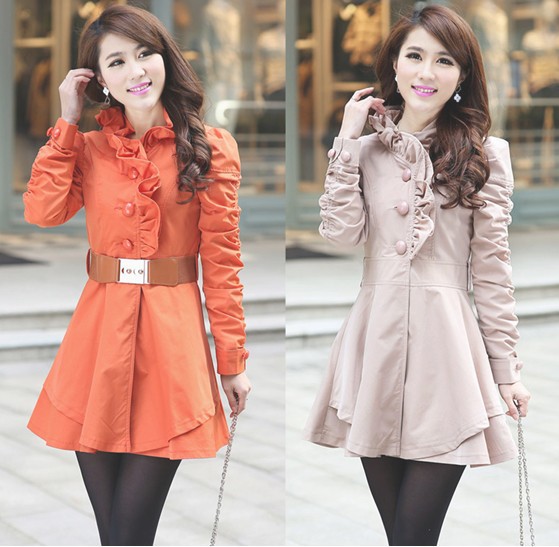 2013 Spring and Autumn new Korean women windbreaker single-breasted with belt fashion received standing collar lace collar coat