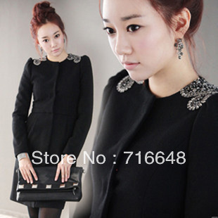 2013 spring and autumn outerwear women's slim royal long design woolen outerwear trench woolen overcoat