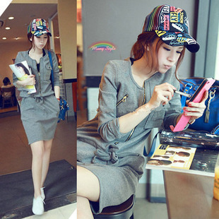 2013 spring and autumn outfit's new han leisure draw string long sleeve skirt in punk handsome movement dress