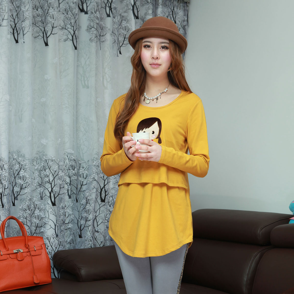 2013 spring and autumn pure maternity nursing top cartoon girl long-sleeve nursing clothing maternity nursing shirt -181