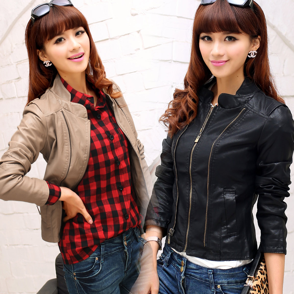 2013 spring and autumn short design slim water wash women's motorcycle leather clothing plus size outerwear PU