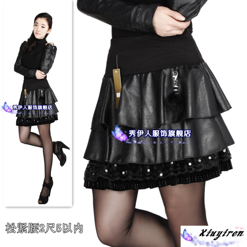 2013 spring and autumn suede pleated diamond leather skirt pua slim hip skirt short skirt half-length pleated skirt